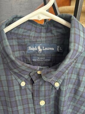 Large Ralph Lauren Blue and Green Plaid Button-Down Shirt